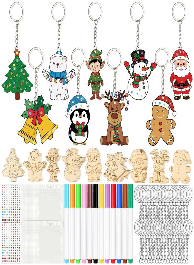 Bafeil 36 Pcs Christmas Wood Craft Kits Color Your Own Keychains DIY Unfinished Wooden Blank Keychains Paint Craft for Christmas School Classroom Home Active Party Favors Decor Gifts - Image 1
